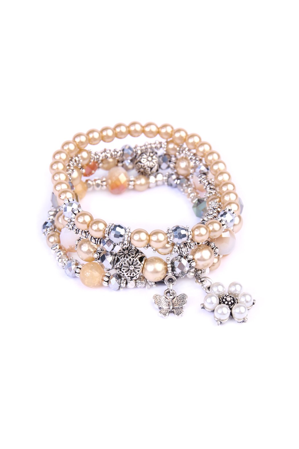 Hdb2076 - Butterfly Pearl Classy Stackable Bracelet - LOLA LUXE