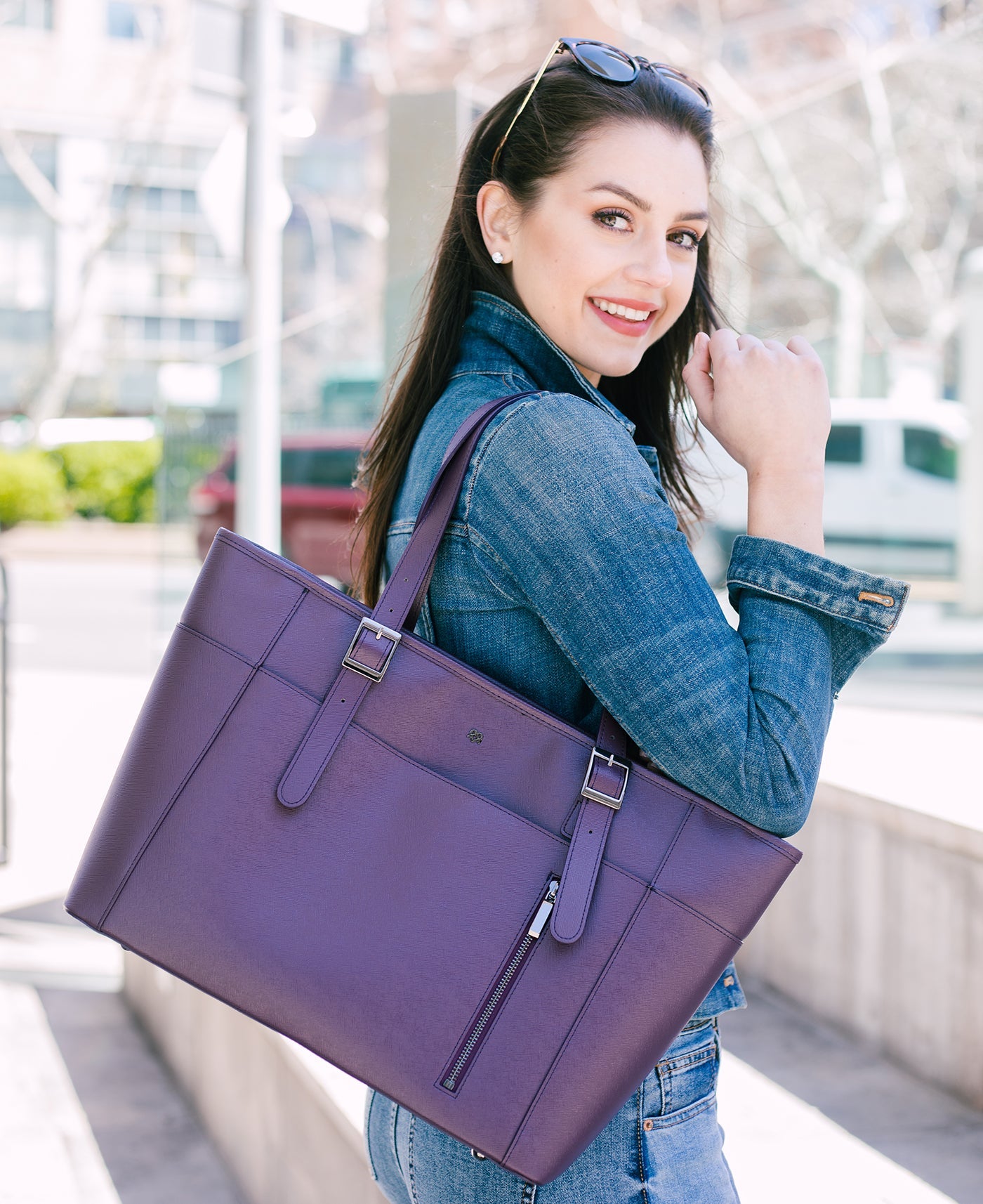 Miley - Purple Vegan Leather Laptop Bag - lolaluxeshop