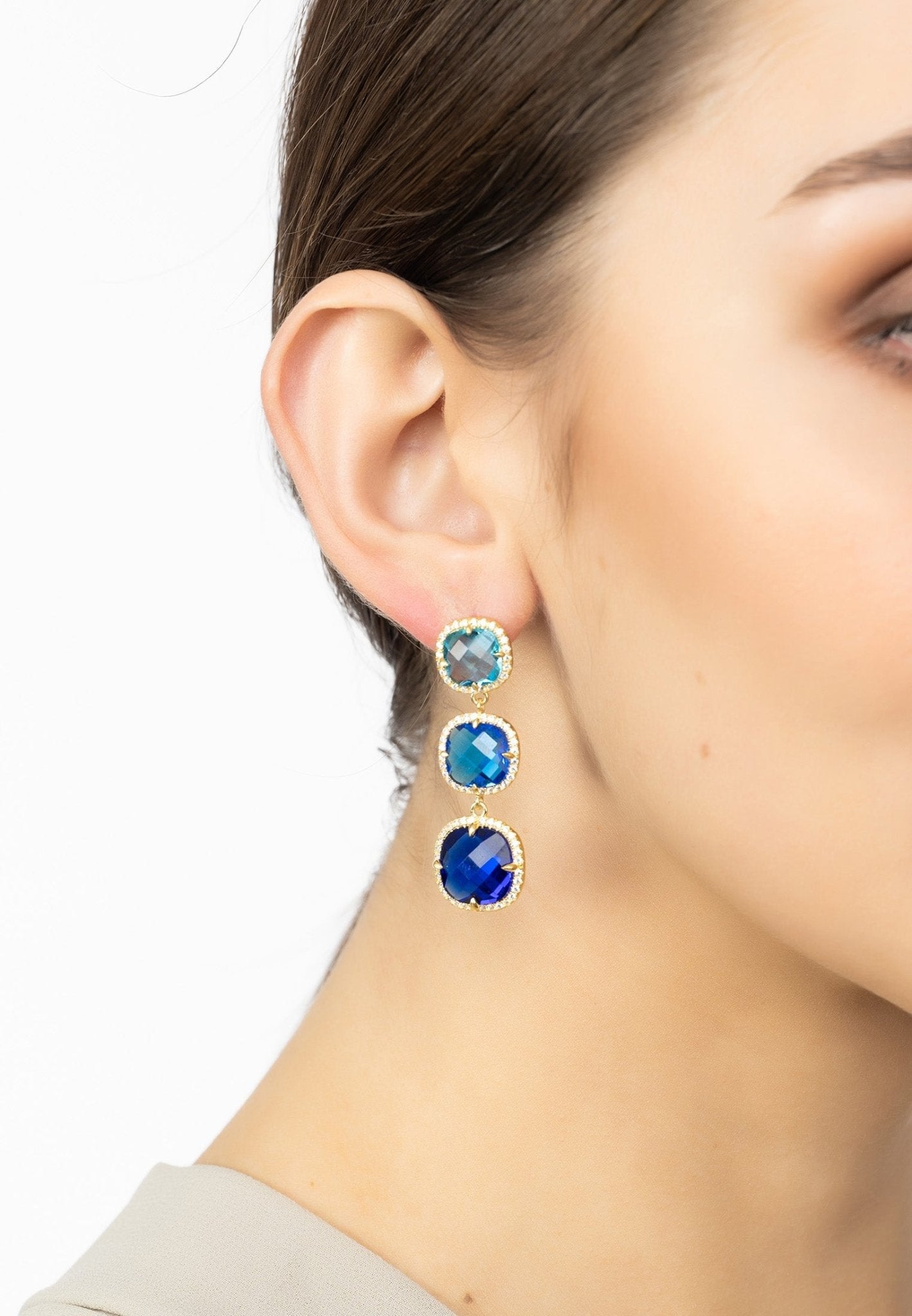 Knightsbridge Earrings Gold Blues - lolaluxeshop