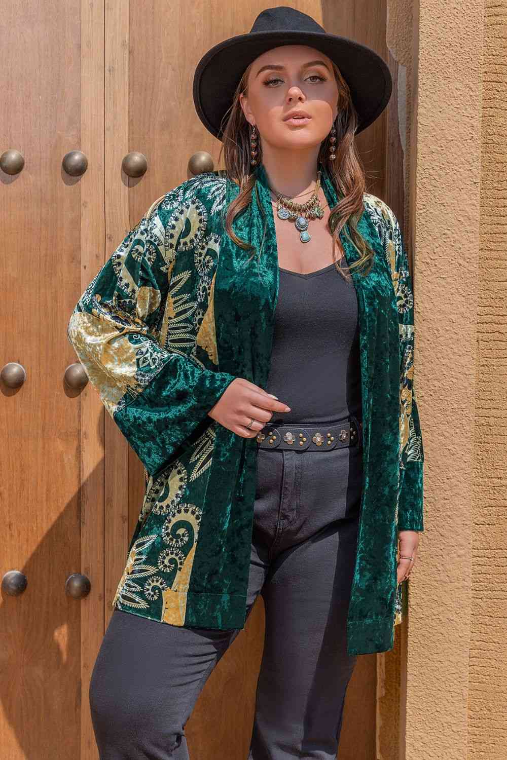 Plus Size Open Front Bohemian Style Long Sleeve Cardigan - lolaluxeshop