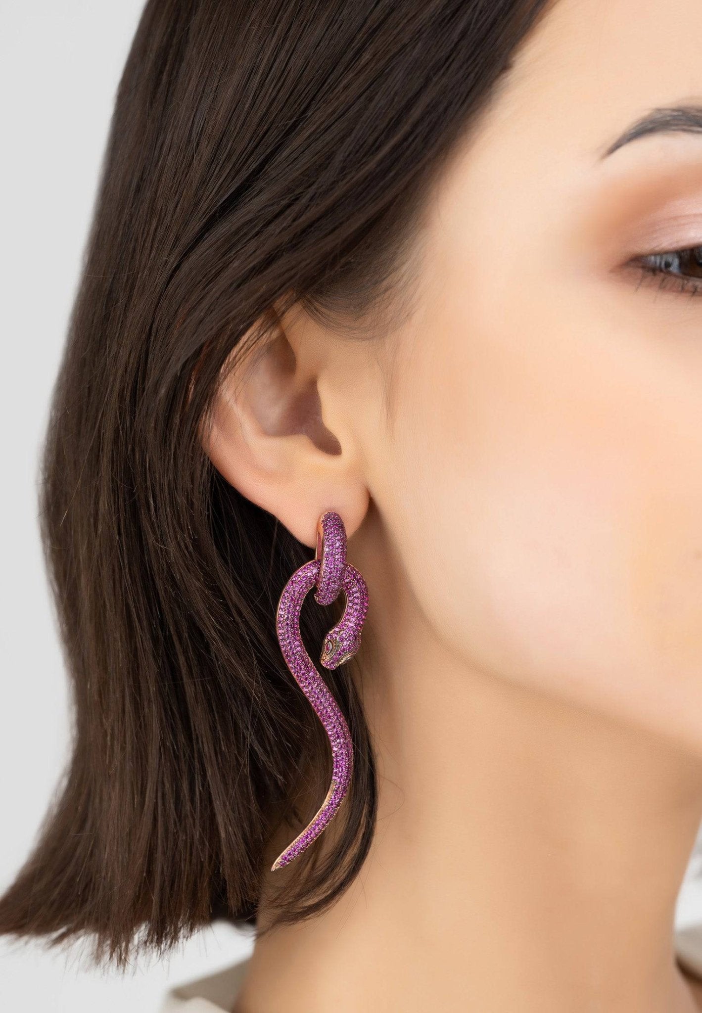 Anaconda Snake Drop Earrings Rosegold Ruby - lolaluxeshop