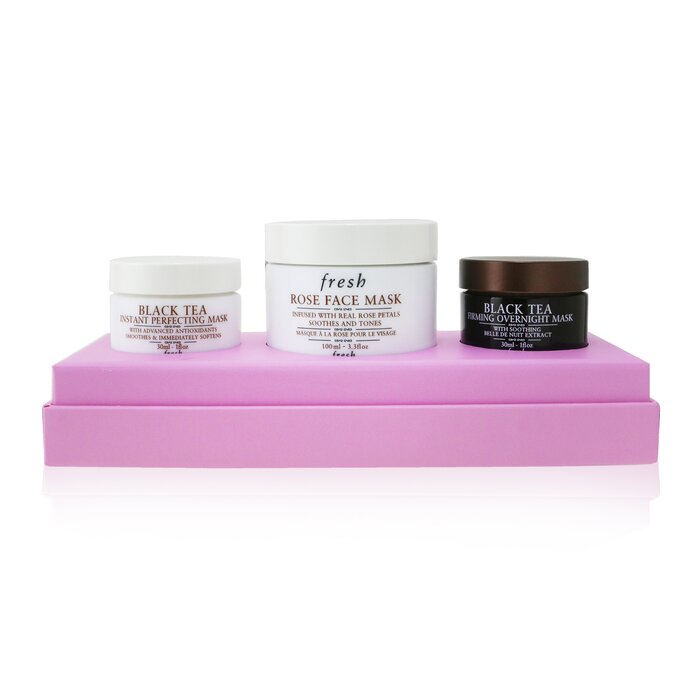 FRESH - Face Mask Set: 1x Rose Face Mask - 100ml/3.3oz + 1x Black Tea Firming Overnight Mask - 30ml/1oz + 1x Black Tea Instant P - LOLA LUXE