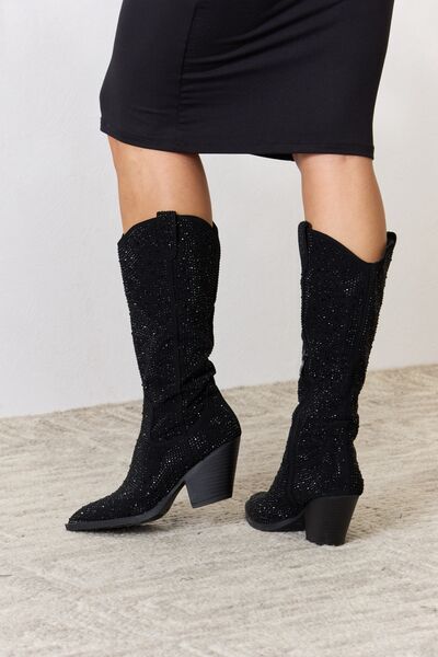 Forever Link Rhinestone Knee High Cowboy Boots - lolaluxeshop