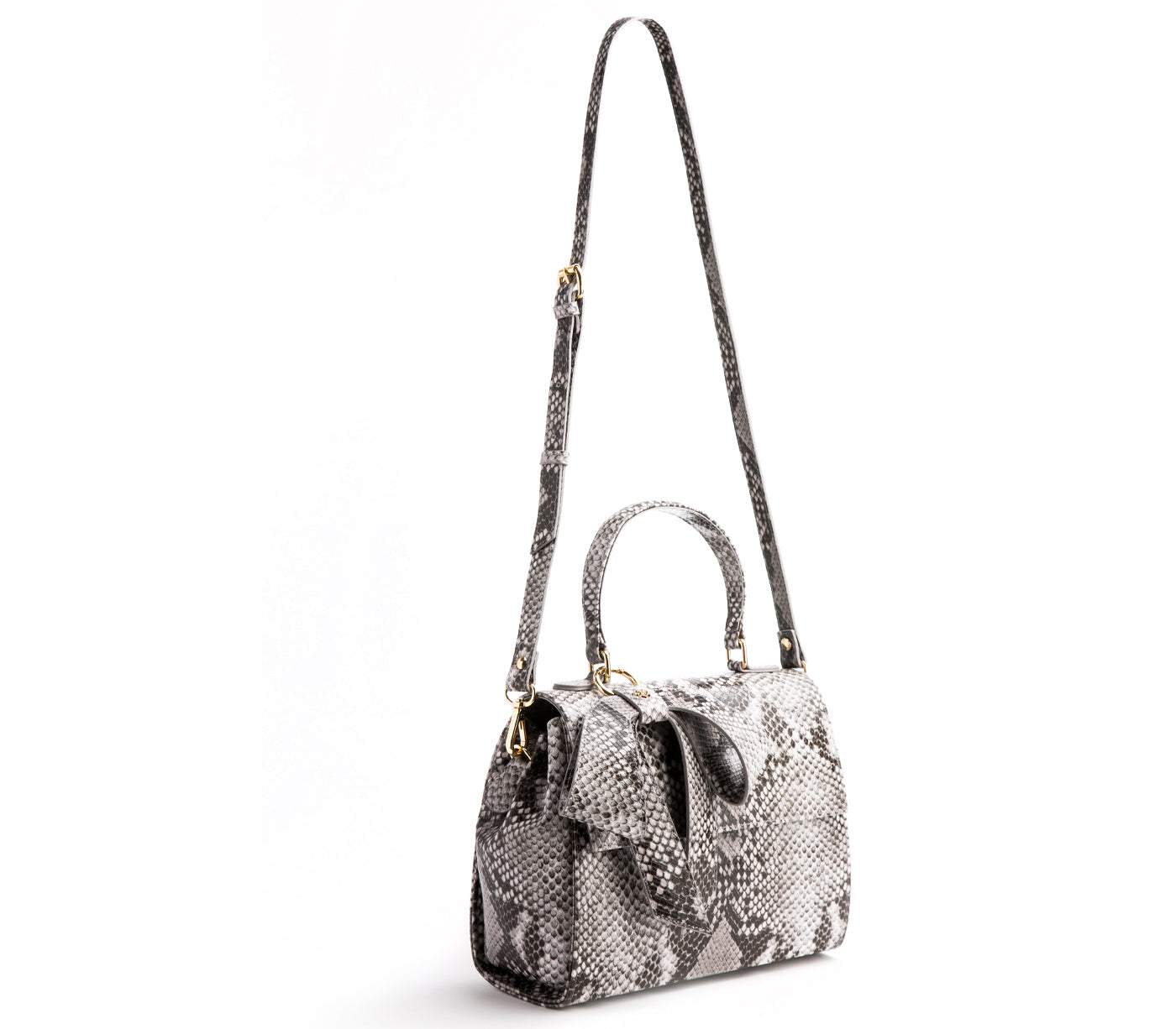 Cottontail - Black & White Snake Texture Vegan Leather Bag - lolaluxeshop