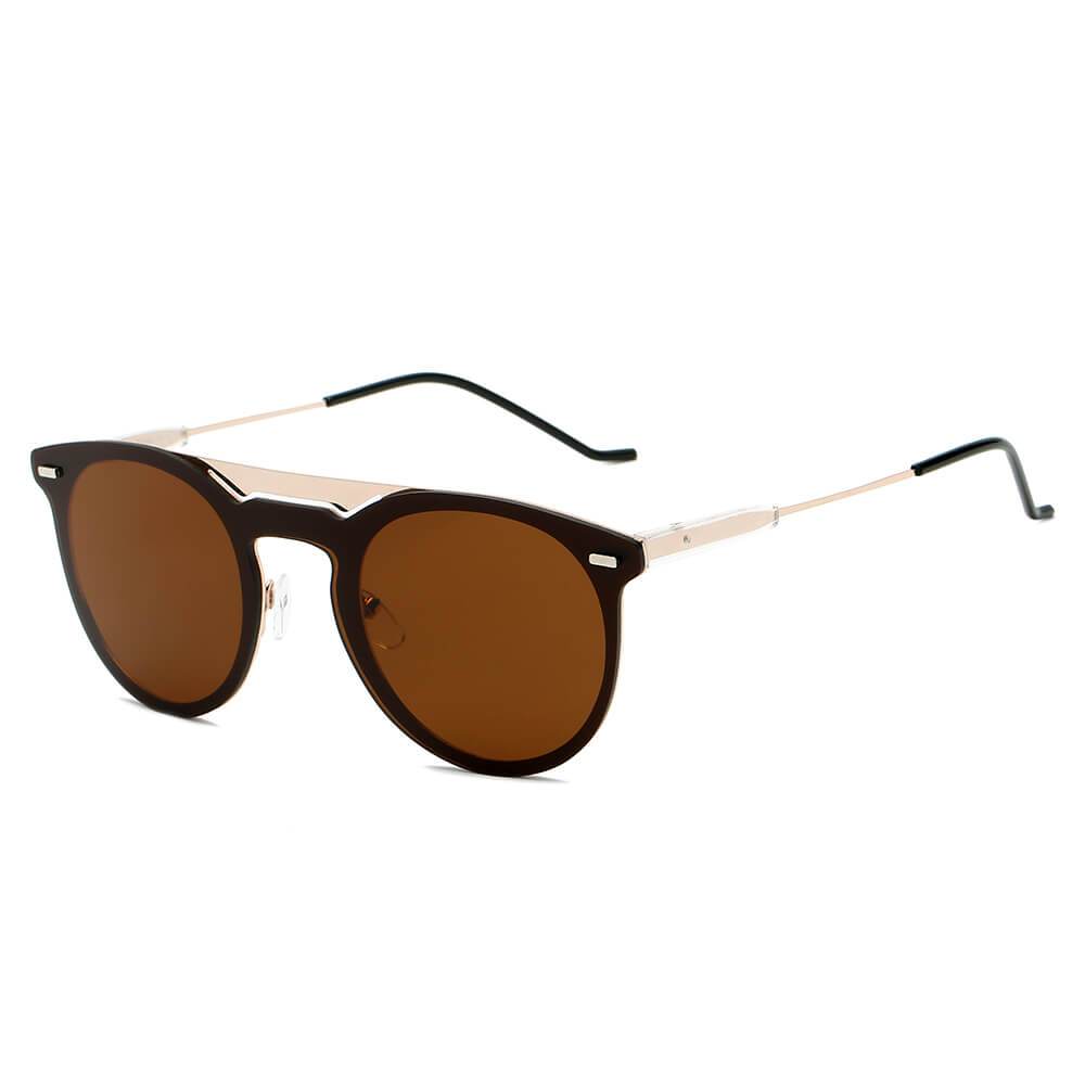 INDIO | Retro Mirrored Brow-Bar Design Circle Round Fashion Sunglasses - lolaluxeshop