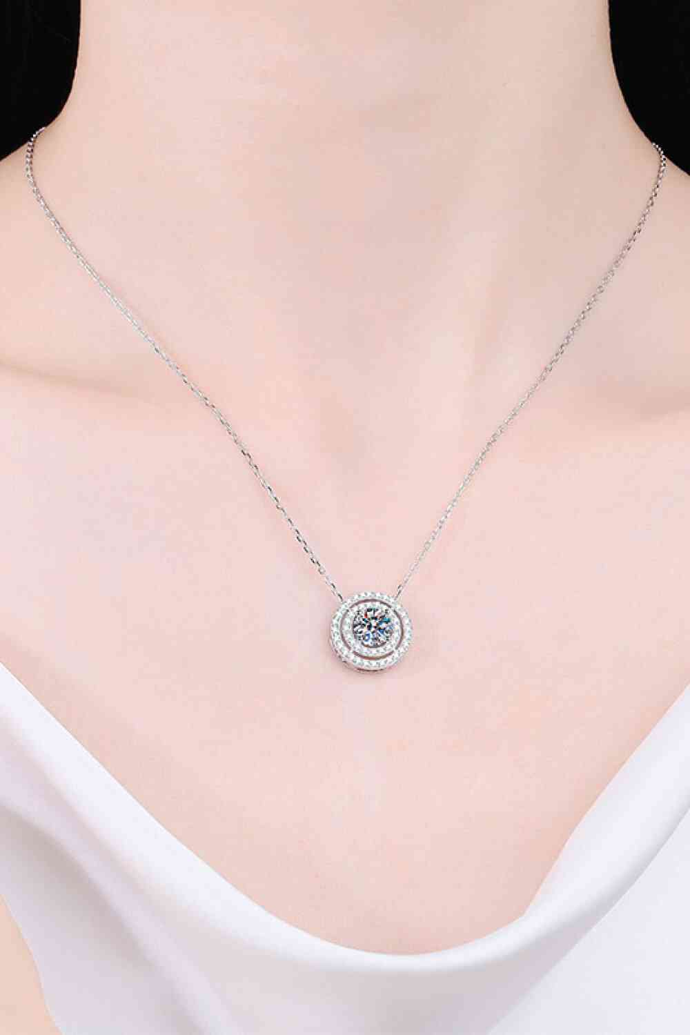 Moissanite Round Pendant Rhodium-Plated Necklace - lolaluxeshop