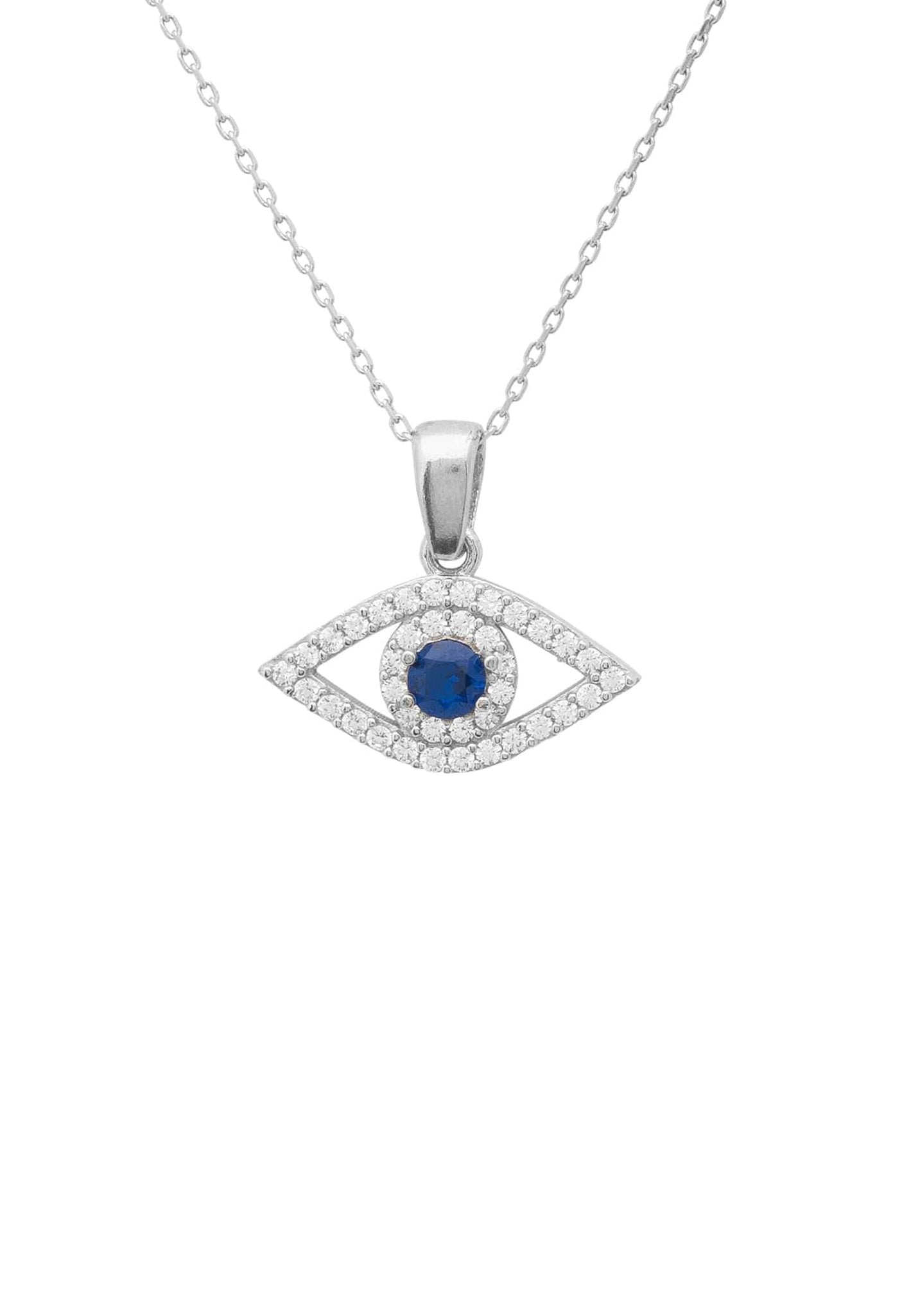 Evil Eye Elliptical Necklace Blue Silver - lolaluxeshop