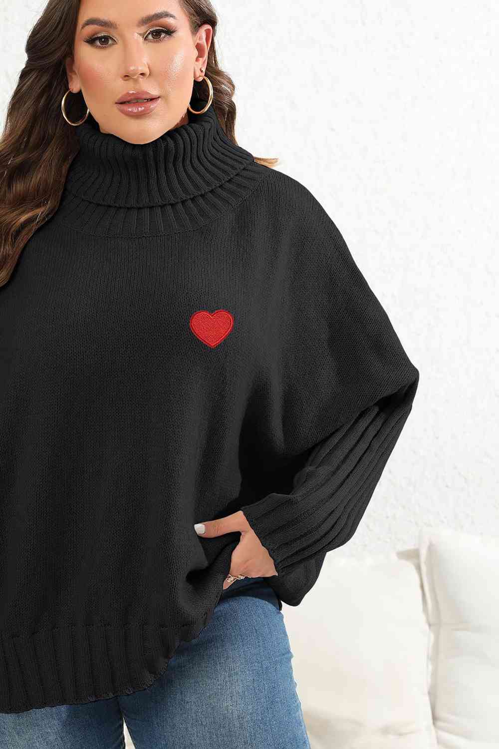 Plus Size Turtle Neck Long Sleeve Sweater - lolaluxeshop