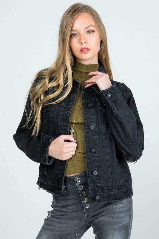 REGULAR DENIM JACKET WITH DESTROY - LOLA LUXE