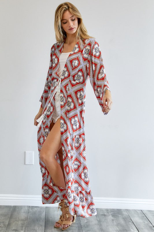 PRINTED LONG SLEEVE LOOSE KIMONO - LOLA LUXE