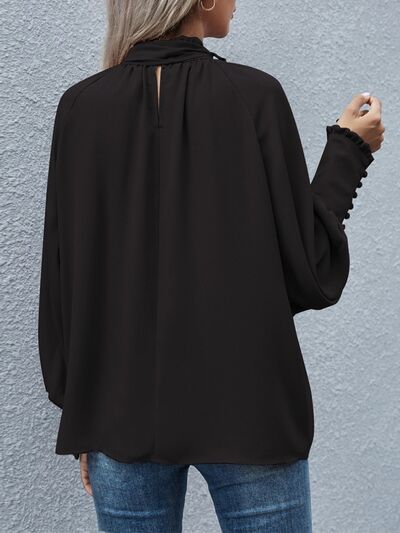 Tie Neck Lantern Sleeve Blouse - lolaluxeshop