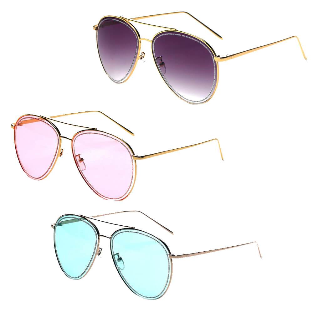 NAMPA | Women Glitter Rimmed Fashion Aviator Sunglasses - lolaluxeshop