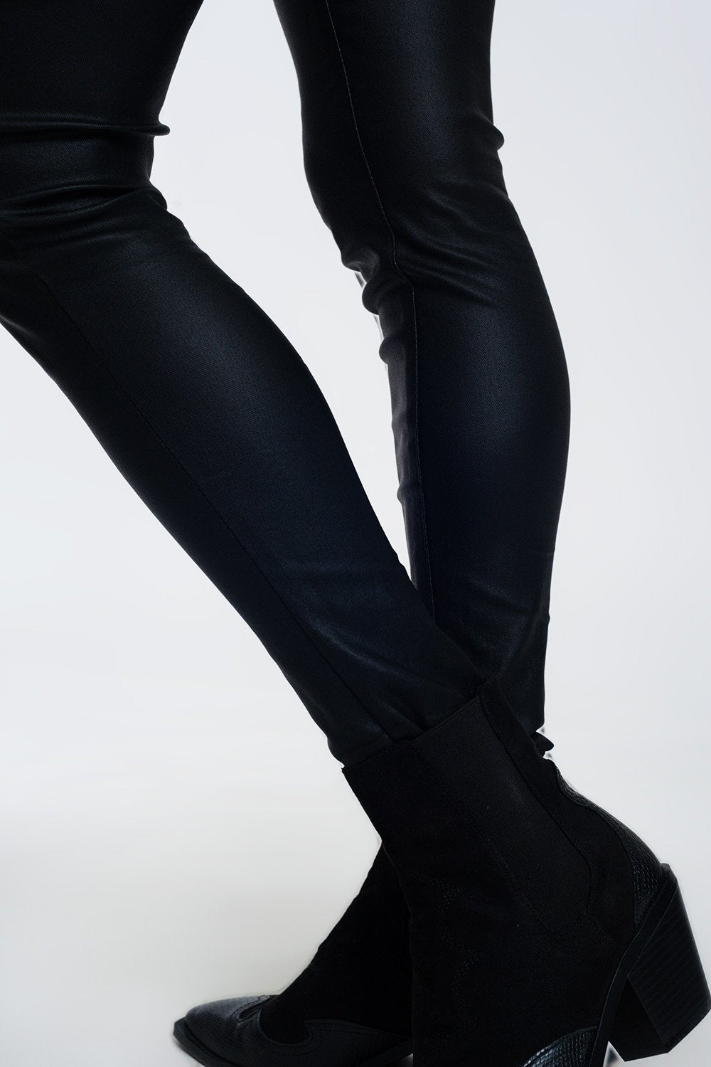 Coated Pants in Black - LOLA LUXE