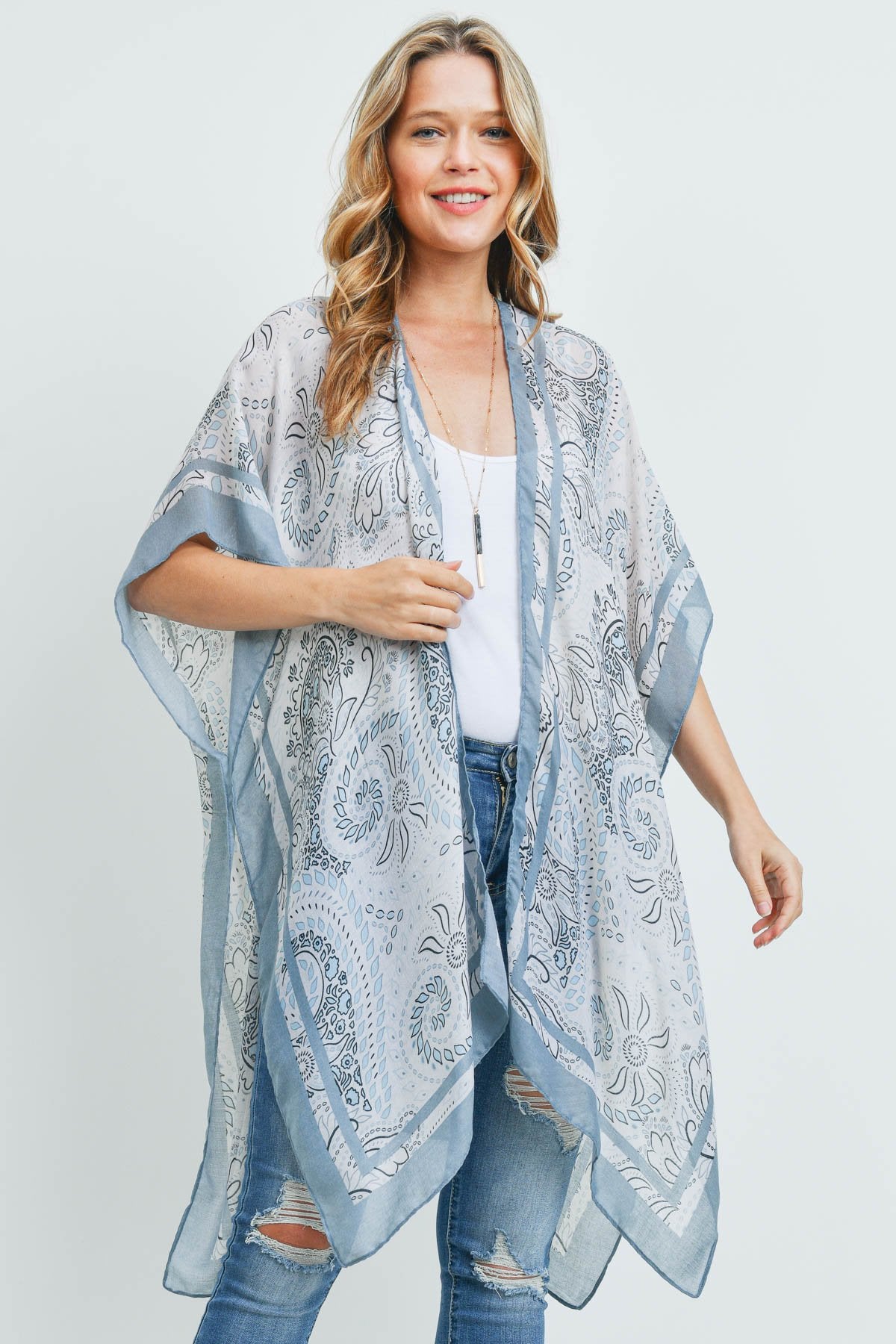 Ms0177sg - Sage Bohemian Print Kimono - LOLA LUXE