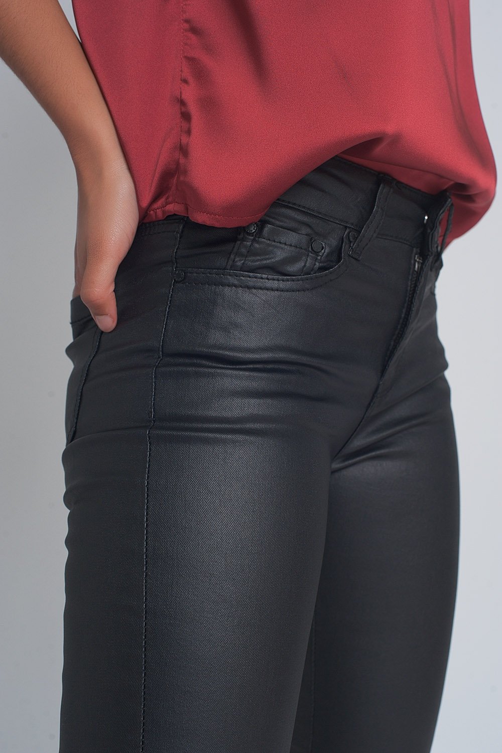 Black Leather Effect Trousers With Hem Lace-Up - LOLA LUXE