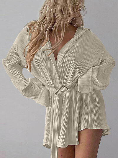 Button Up Dropped Shoulder Shirt Dress - lolaluxeshop