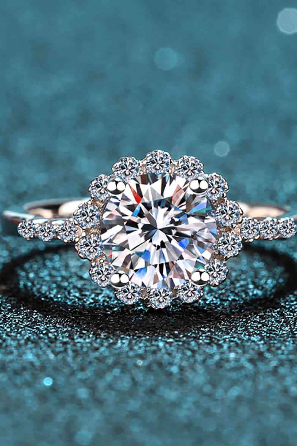 1 Carat Moissanite Rhodium-Plated Halo Ring - lolaluxeshop