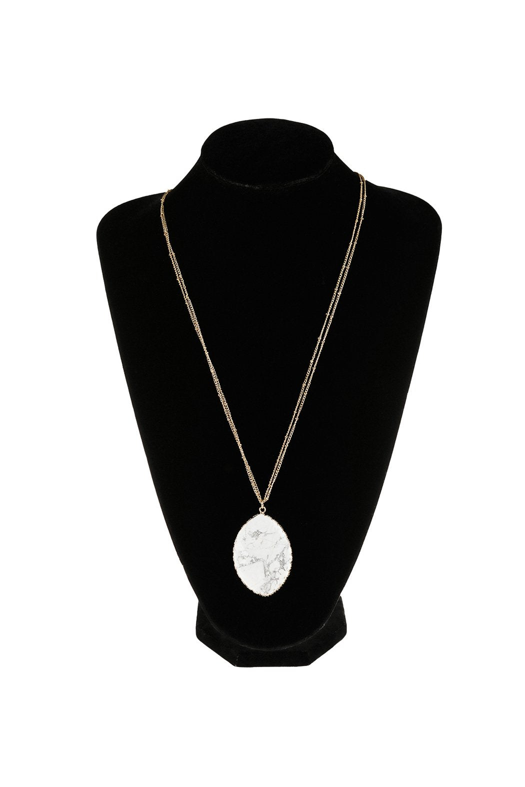 Natural Stone Wrap Oval Pendant Chain Necklace - LOLA LUXE