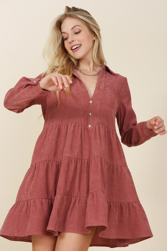 Corduroy tiered dress - LOLA LUXE