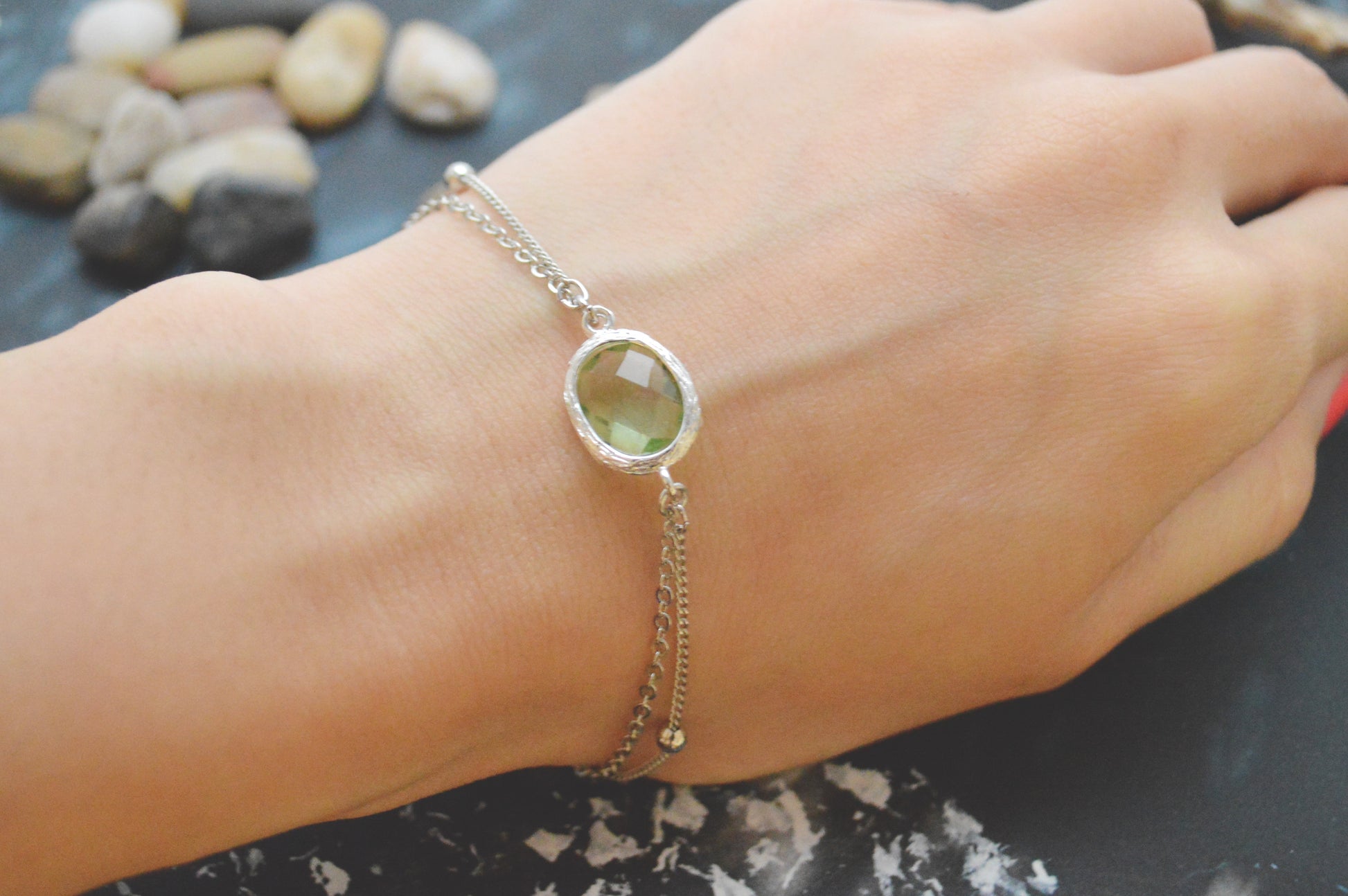 White Gold Double Layered Peridot Bracelet - LOLA LUXE