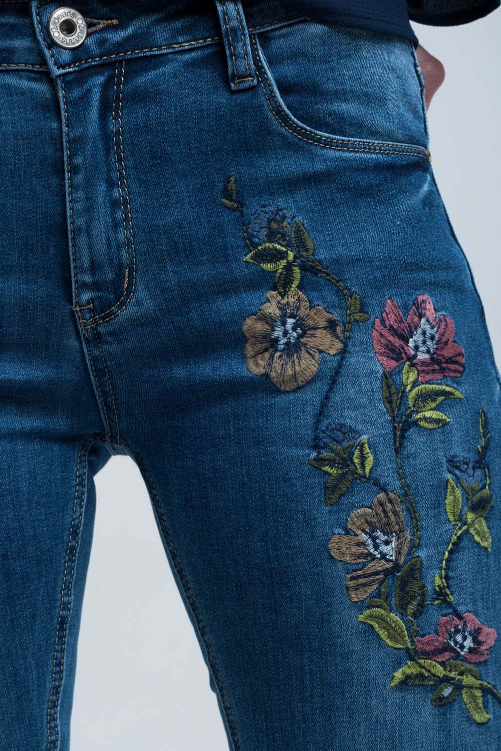 Blue Skinny Jean With Embroideries - LOLA LUXE