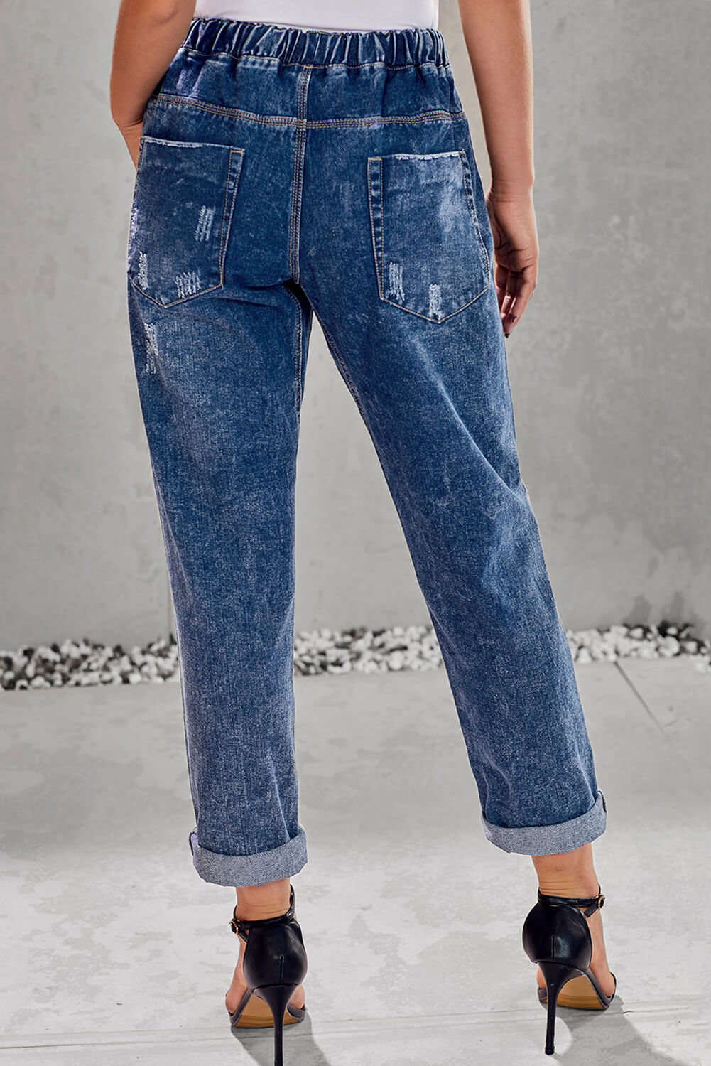 Drawstring Denim Joggers - LOLA LUXE