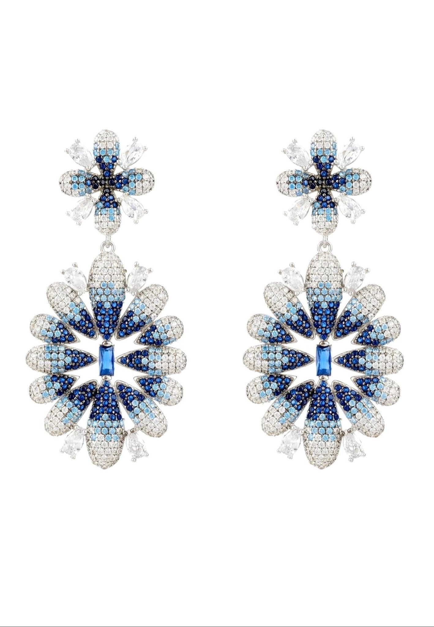 Babylon Ice Blue Gradient Flower Drop Earrings Silver - lolaluxeshop