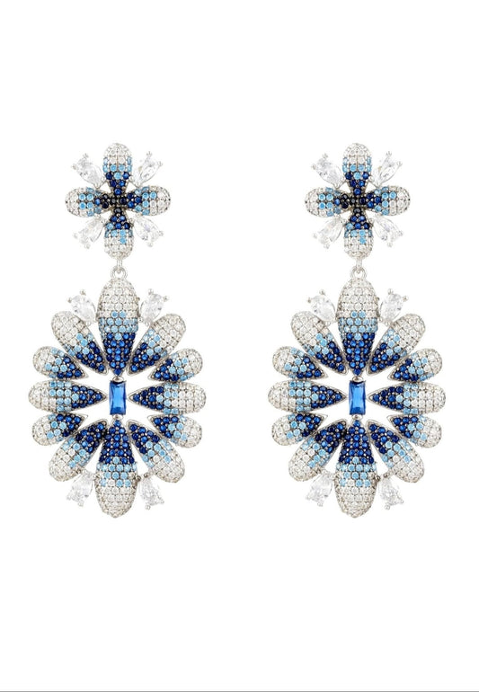 Babylon Ice Blue Gradient Flower Drop Earrings Silver - lolaluxeshop