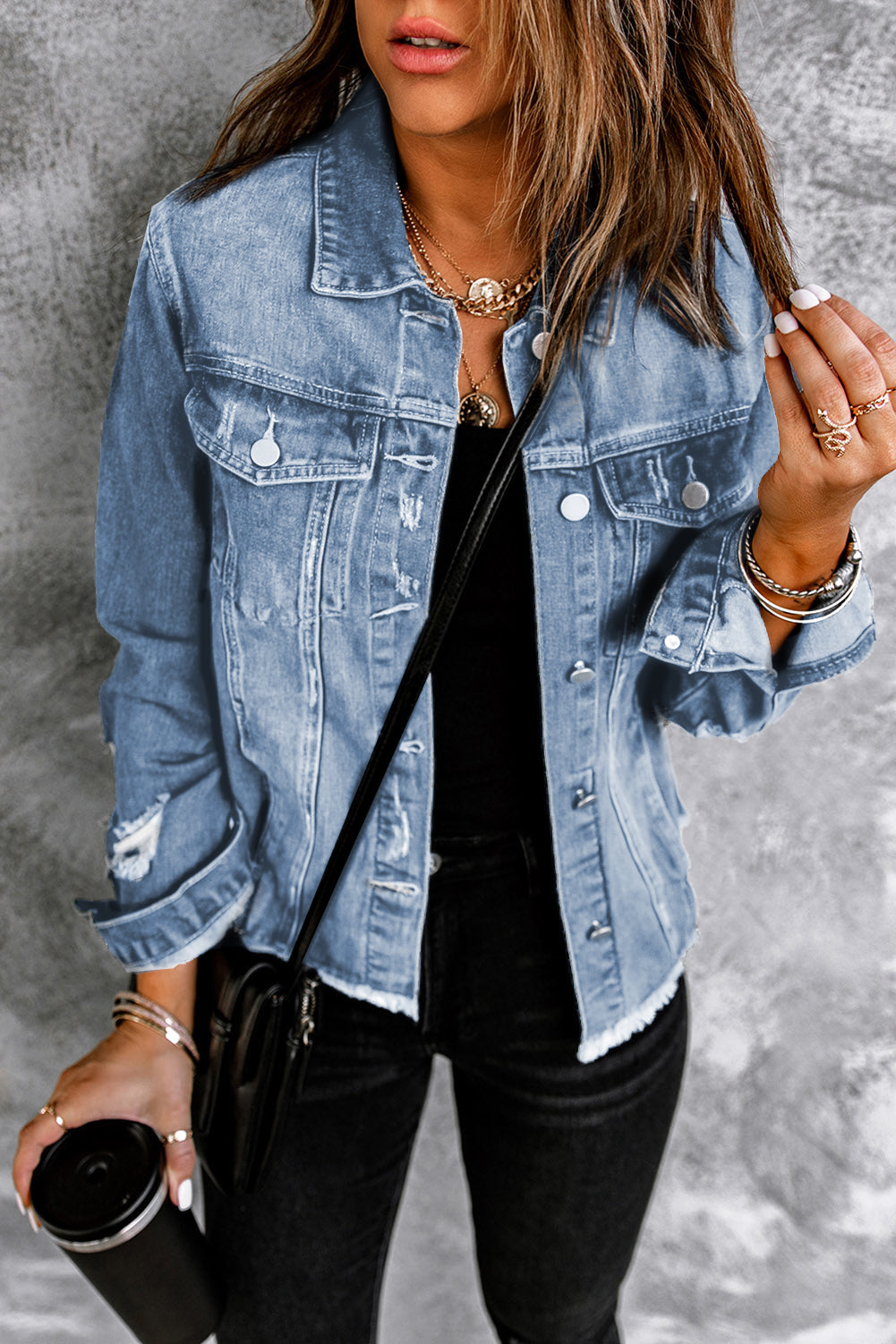 Distressed Raw Hem Denim Jacket - LOLA LUXE