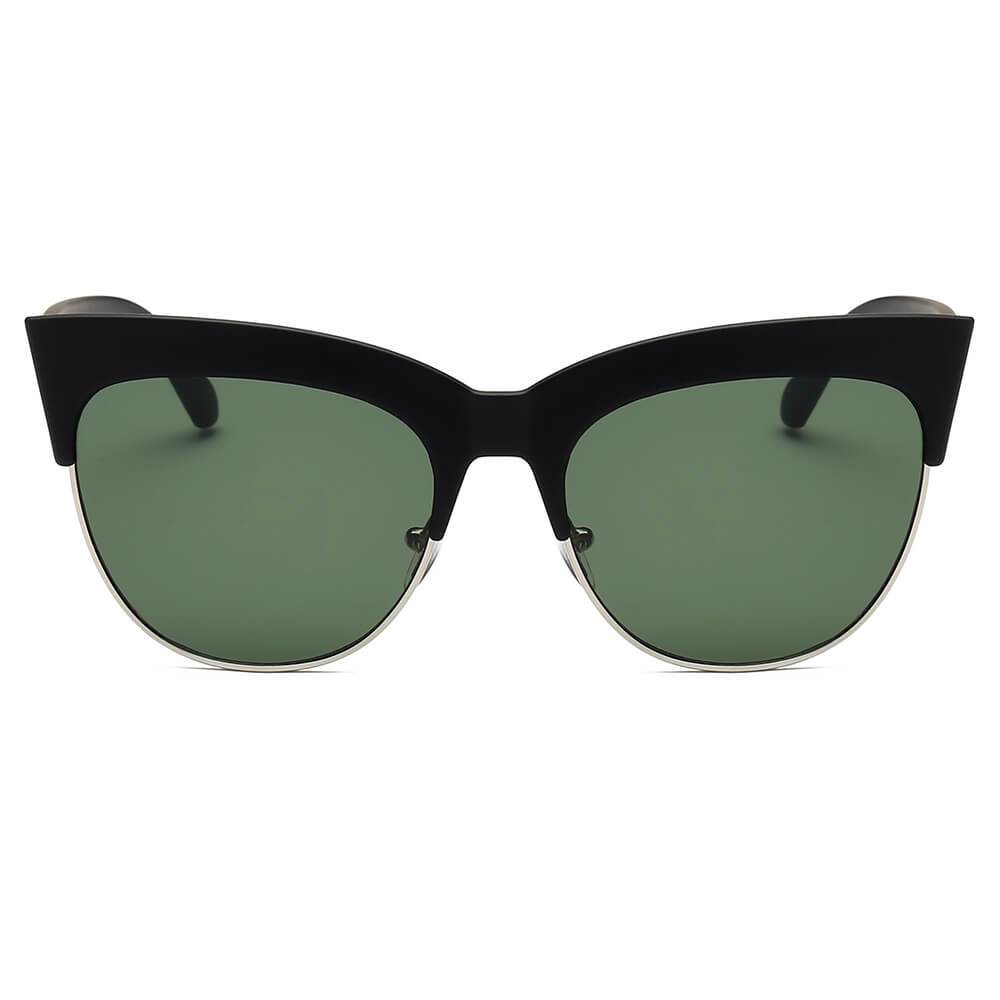 HENRIETTA | Women Half Frame Round Cat Eye Sunglasses - lolaluxeshop