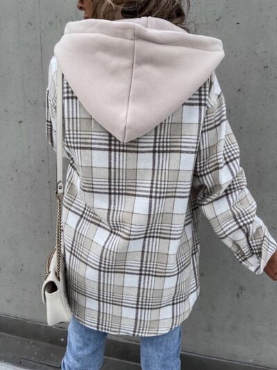 Plaid Dropped Shoulder Hooded Jacket - lolaluxeshop