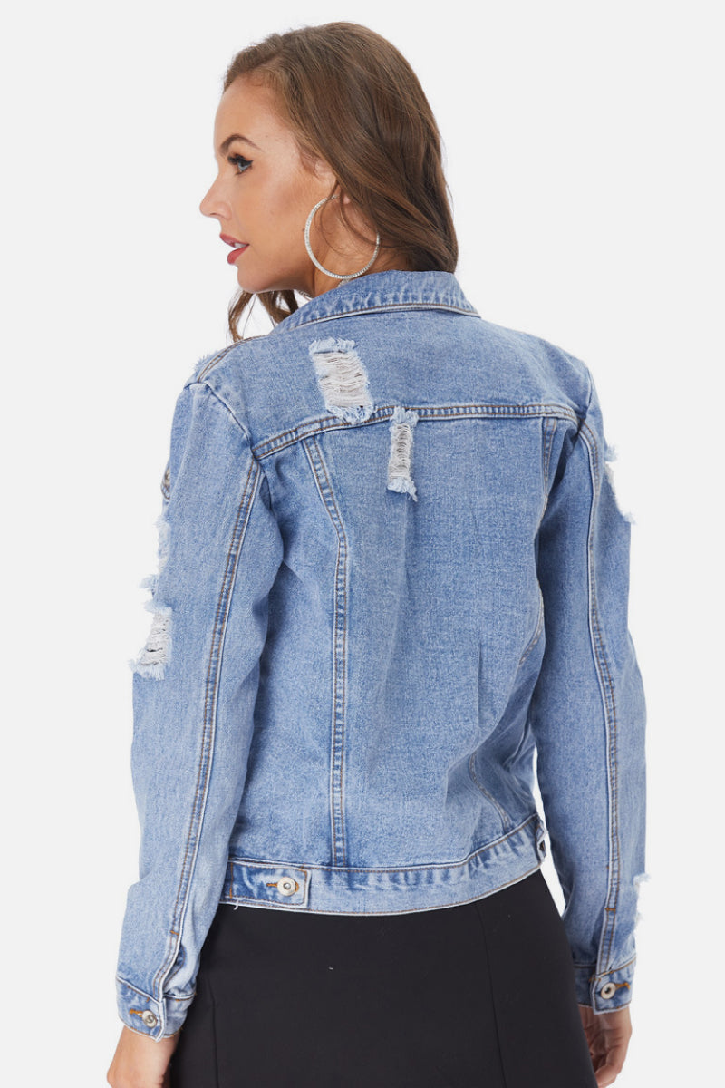 Distressed Classic Fit Denim Jacket - LOLA LUXE