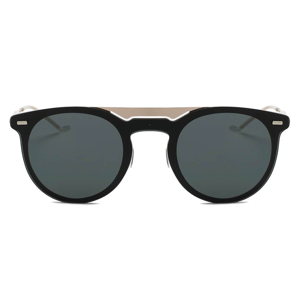 INDIO | Retro Mirrored Brow-Bar Design Circle Round Fashion Sunglasses - lolaluxeshop