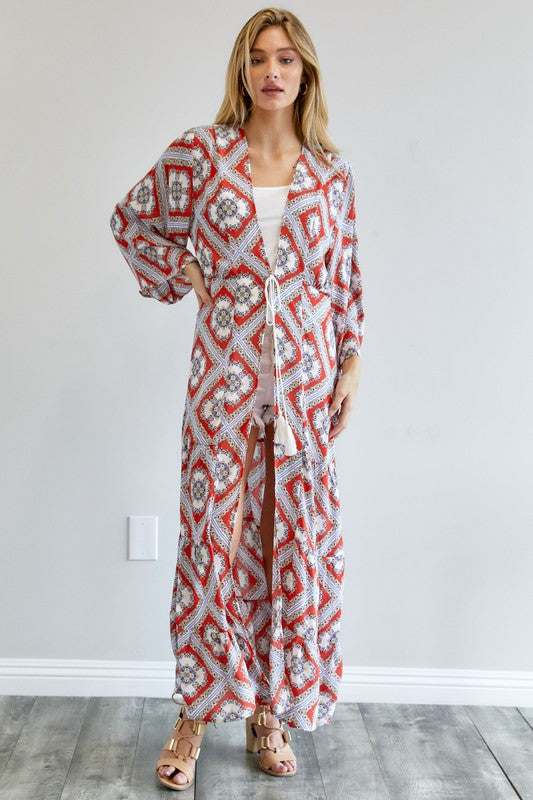 PRINTED LONG SLEEVE LOOSE KIMONO - LOLA LUXE