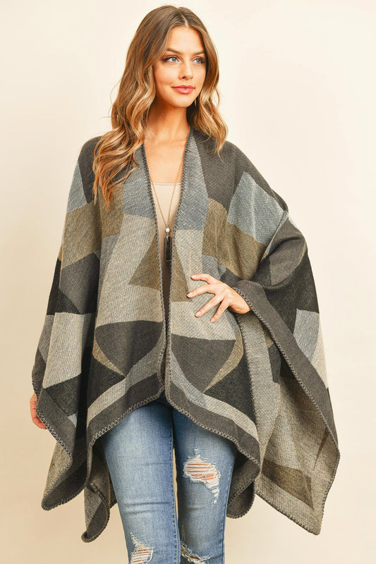 Hdf3149br - Brown Abstract Pattern Open Front Kimono - LOLA LUXE