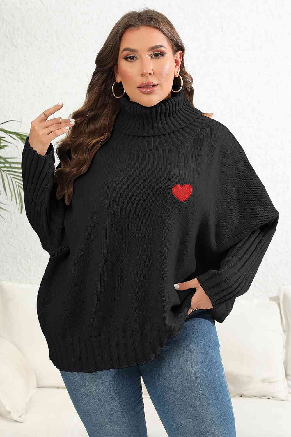 Plus Size Turtle Neck Long Sleeve Sweater - lolaluxeshop