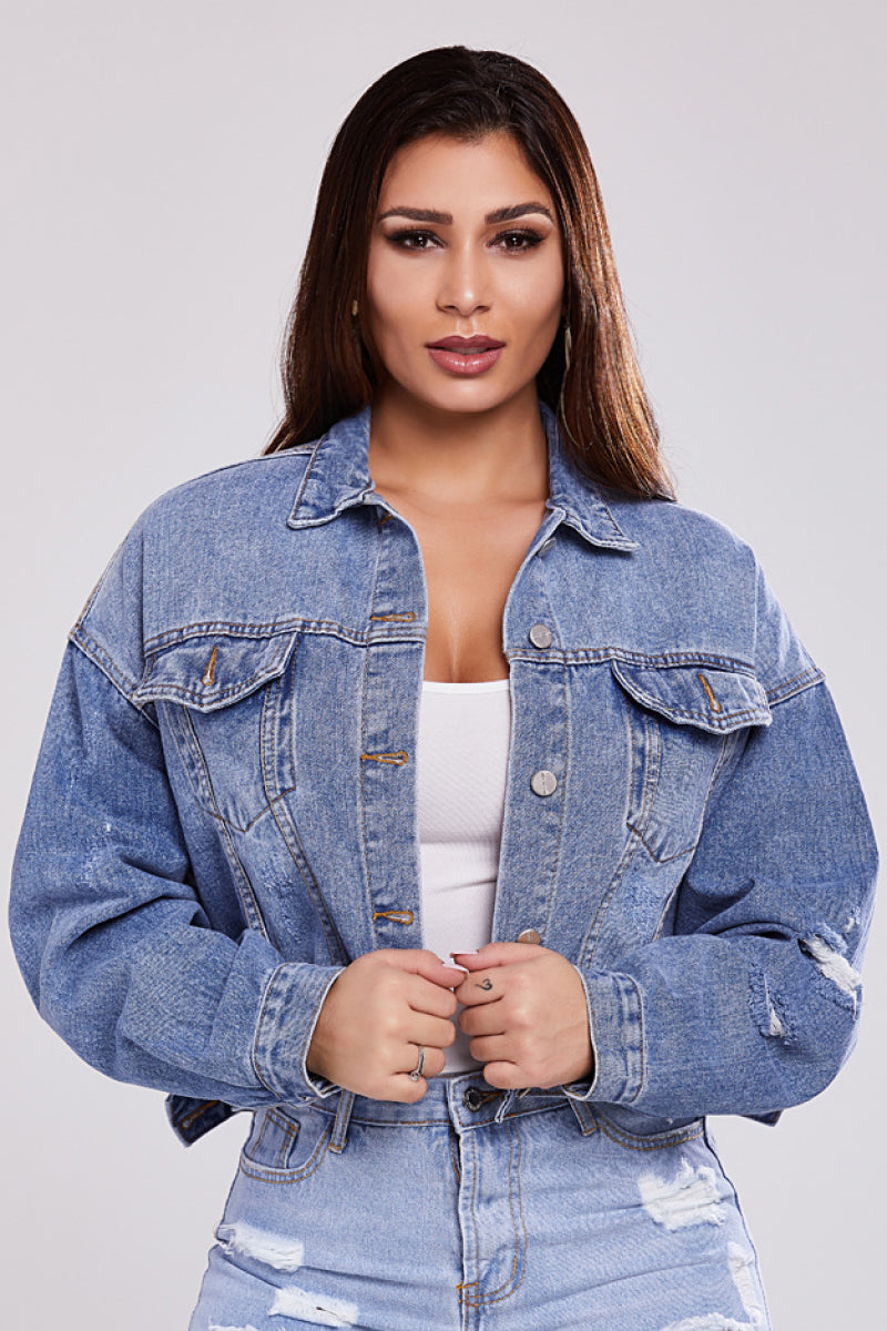 Oversized Crop Denim Jacket - LOLA LUXE