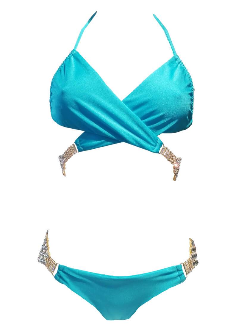 Gina Wrap Top & Skimpy Bottom - Turquoise - LOLA LUXE