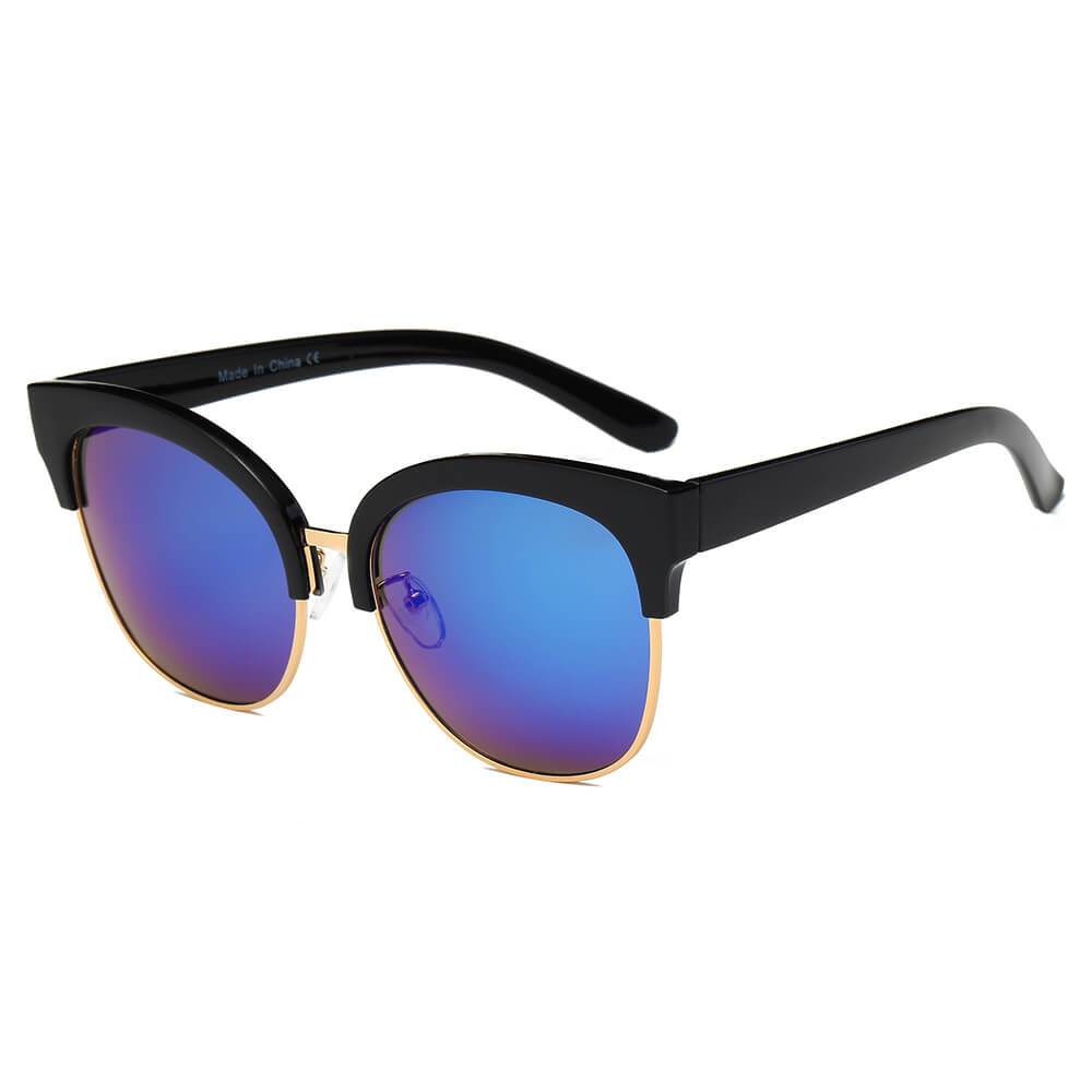 JENISON | Flat Mirrored Lens Clubmaster Horned Rim Sunglasses - lolaluxeshop