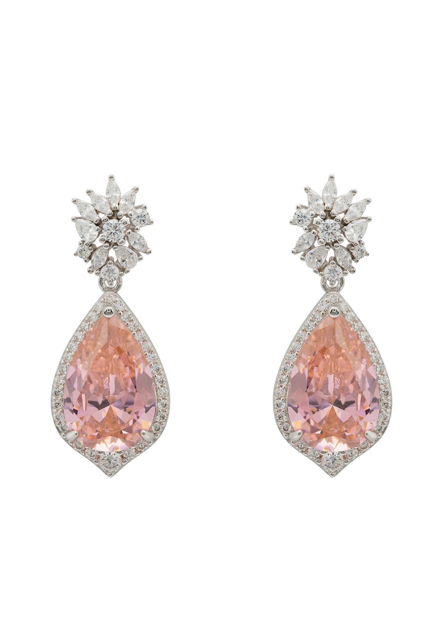 Olivia Teardrop Crystal Drop Earrings Morganite Pink Silver - lolaluxeshop