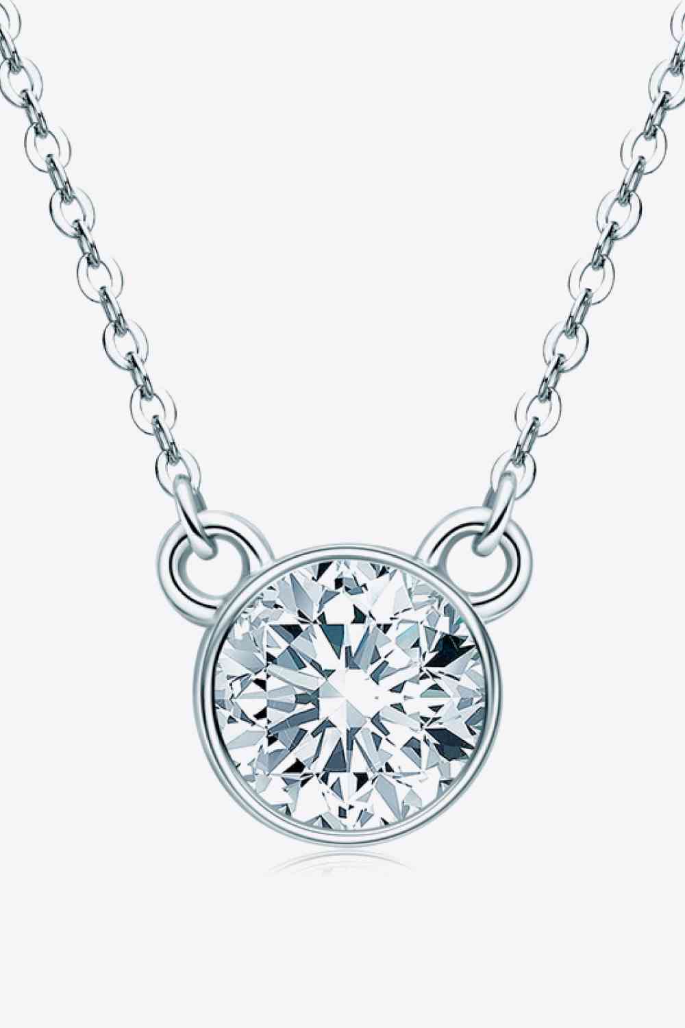 925 Sterling Silver 1 Carat Moissanite Round Pendant Necklace - lolaluxeshop