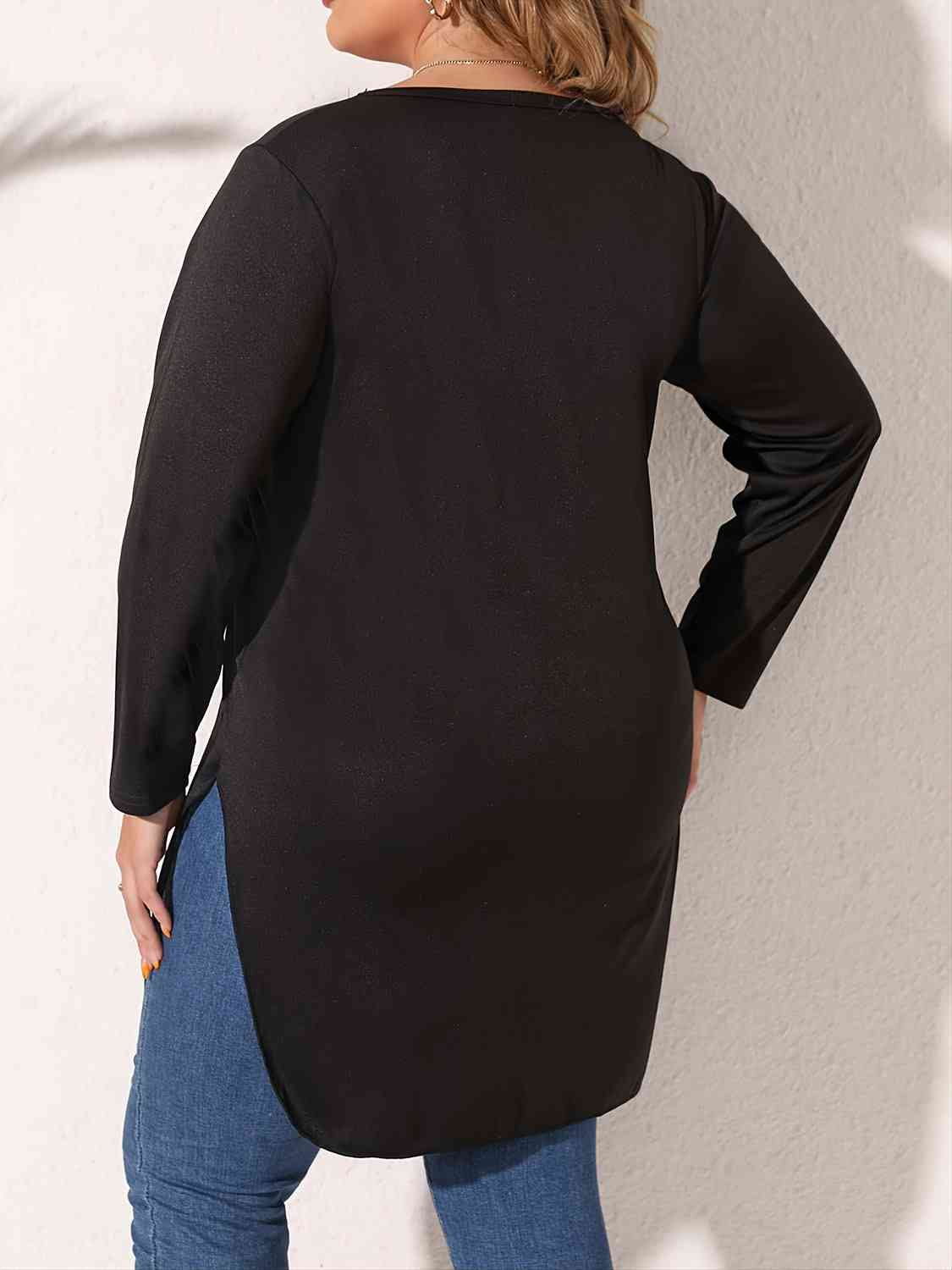 Plus Size Slit Long Sleeve T-Shirt - lolaluxeshop