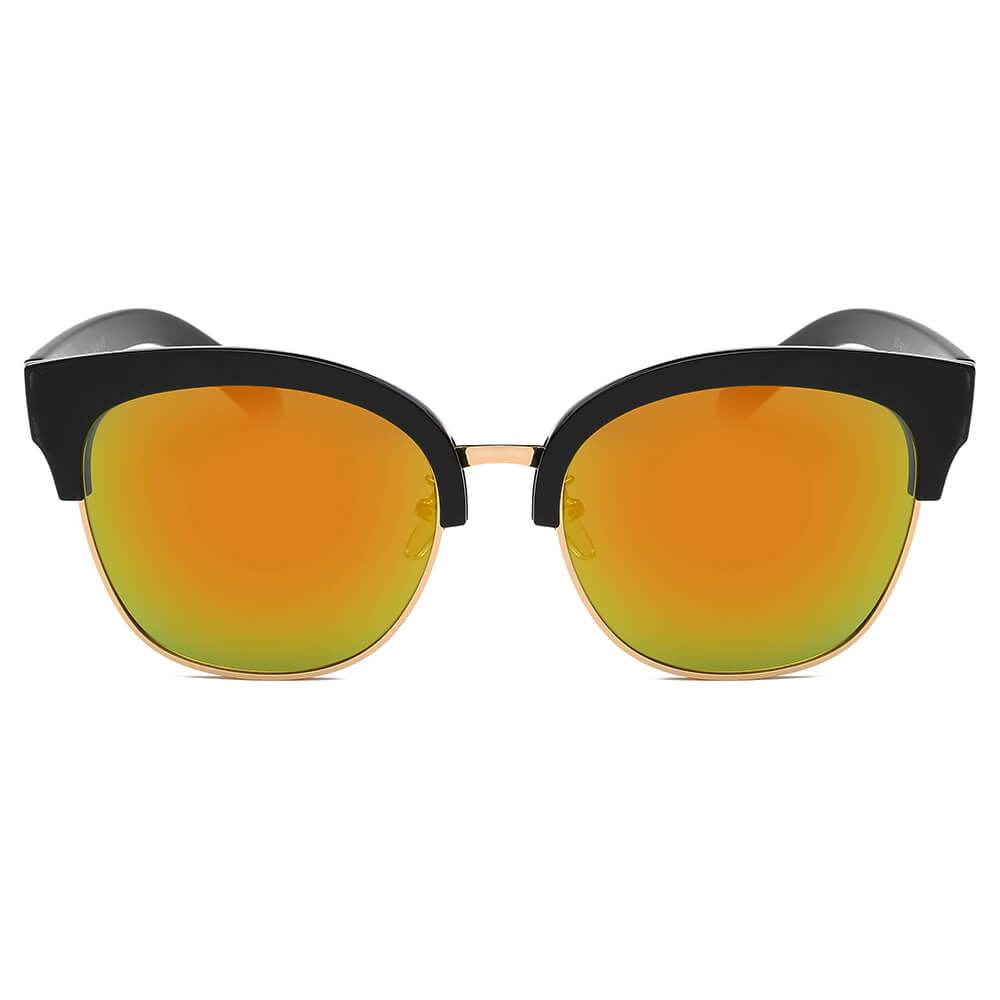 JENISON | Flat Mirrored Lens Clubmaster Horned Rim Sunglasses - lolaluxeshop