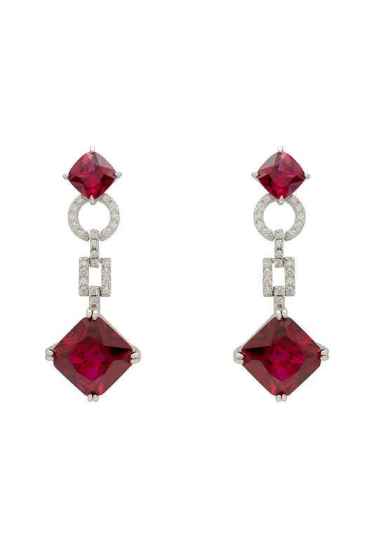 Noor Ruby Drop Earrings Silver - lolaluxeshop