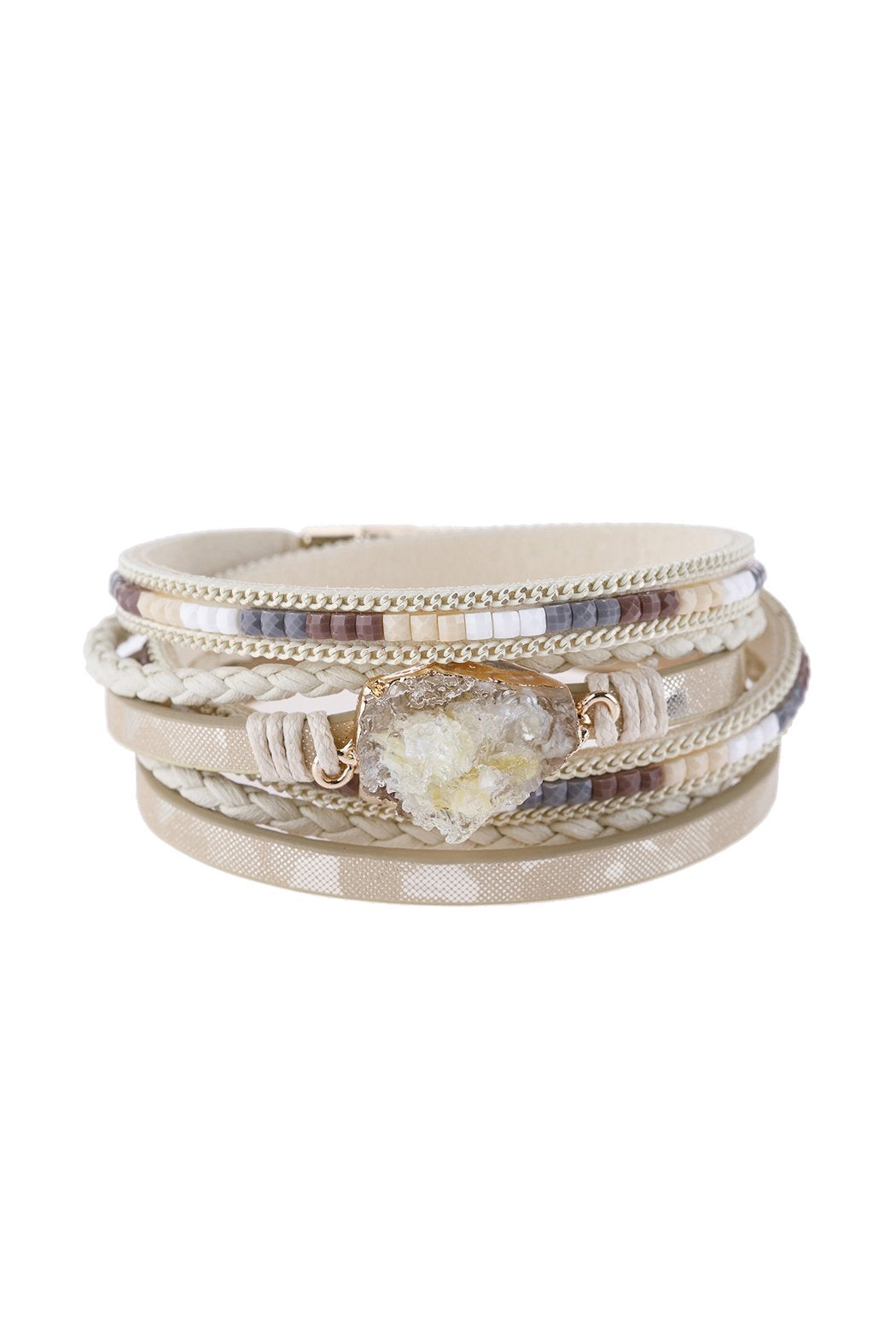 Hdb2981 - Druzy Stone Leather Wrap Magnetic Bracelet - LOLA LUXE