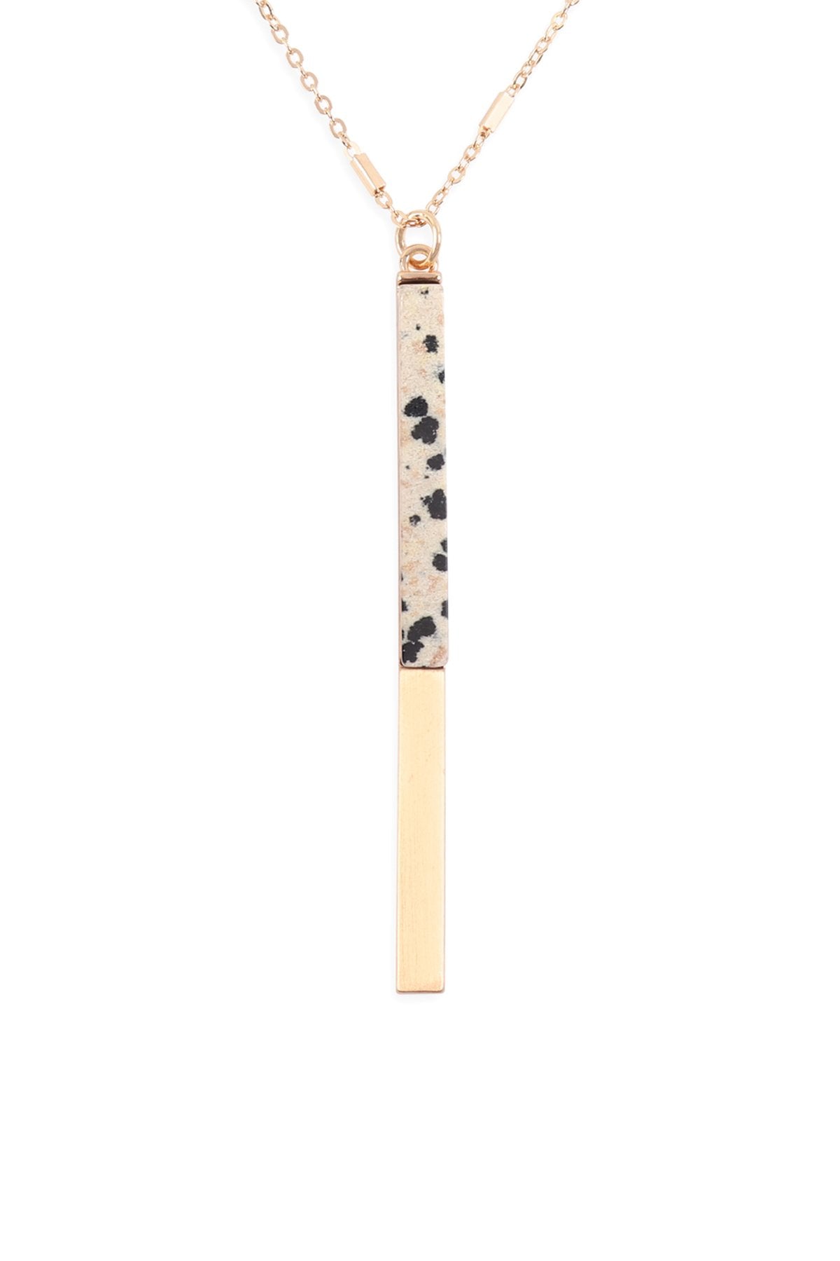 Myn1354 - Natural Stone With Metal Bar Necklace - LOLA LUXE