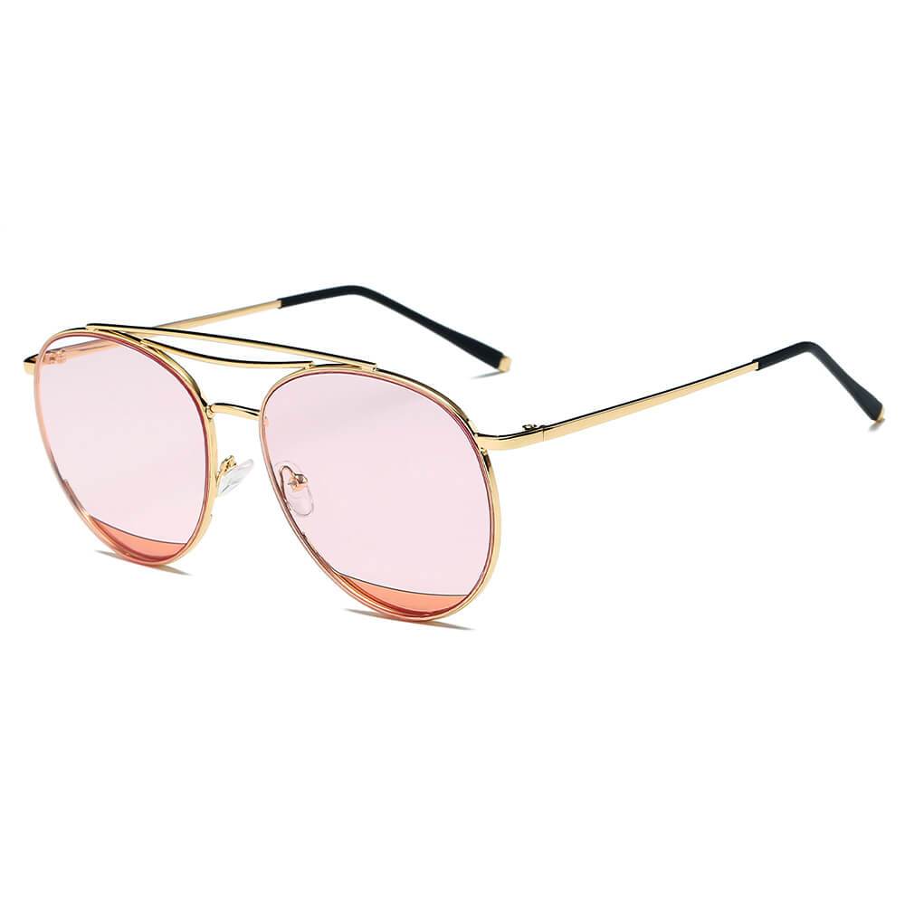 LOWELL | Unisex Round Double Brow Bar Aviator Style Sunglasses - lolaluxeshop