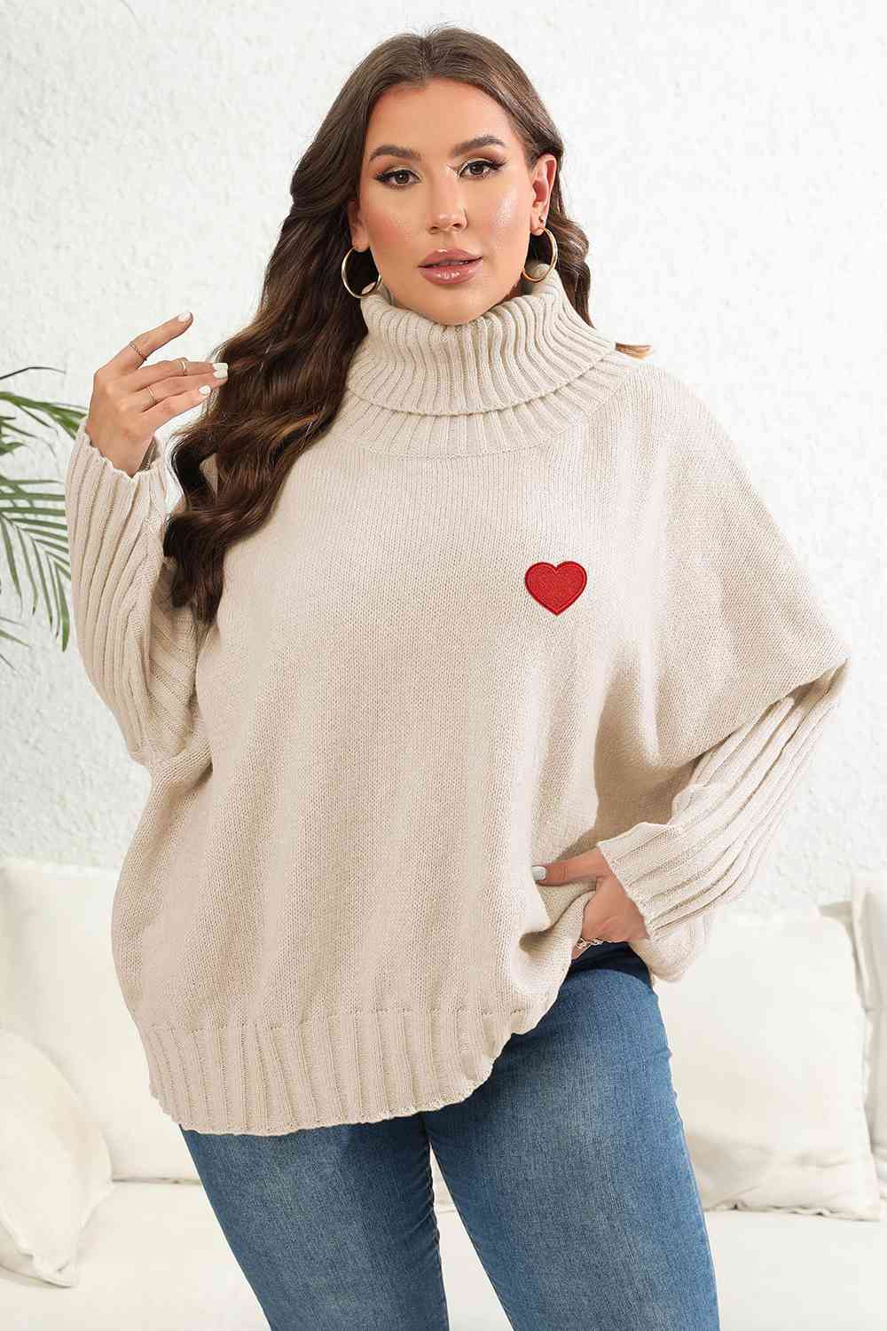 Plus Size Turtle Neck Long Sleeve Sweater - lolaluxeshop