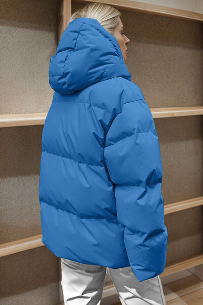 Pocketed Zip Up Hooded Puffer Jacket - lolaluxeshop