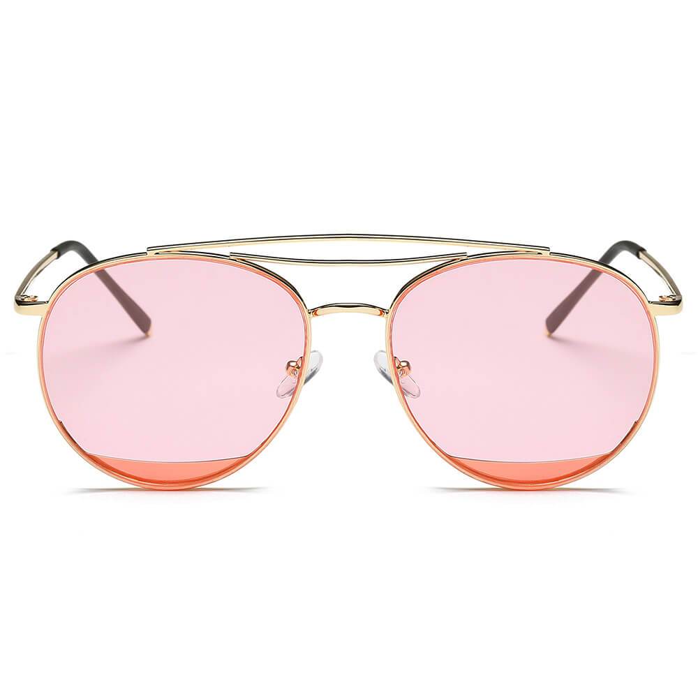 LOWELL | Unisex Round Double Brow Bar Aviator Style Sunglasses - lolaluxeshop